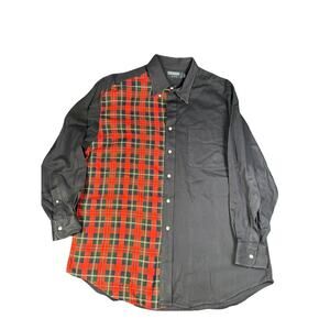 Vintage Rikken Made‎ in USA Plaid Color Block Button Down Shirt Medium 90's